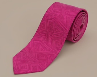 Corbata Samoan Fetu Fuchsia con estampado de The Koko Samoa, regalo para papá, estampado polinésico, accesorio cultural de las islas del Pacífico, para bodas y oficinas.