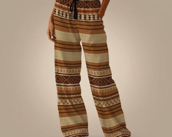 Samoan Siapo Print Pajama Pants for Women, Polynesian Tapa Pattern Lounge Pants, Pasifika PJ Bottoms, Island Sleepwear, Cultural Gift