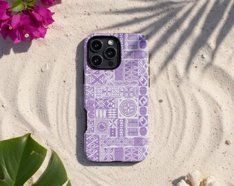 Funda para teléfono Samoan Lavender Elei, diseño polinesio Tatau para iPhone y Samsung, funda resistente con temática cultural de las islas del Pacífico, protección contra caídas.