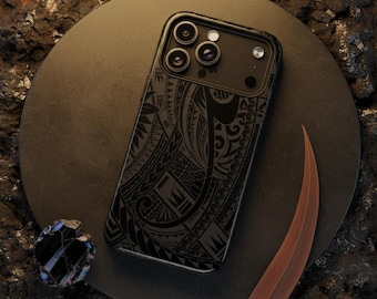 Funda para teléfono con diseño de guerrero samoano, tatuaje polinesio para iPhone y Samsung, funda resistente con temática cultural de las islas del Pacífico, protección contra caídas.