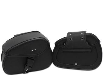 汎用PUレザー製オートバイ用サドルバッグ – ブラック、オールドスクールチョッパーラゲッジ