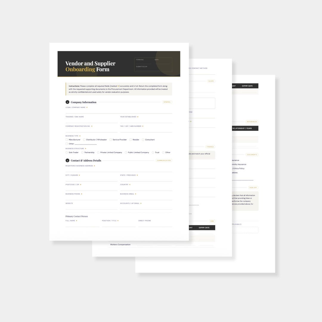 Vendor Onboarding Form Template | Supplier Registration Form | Editable ...