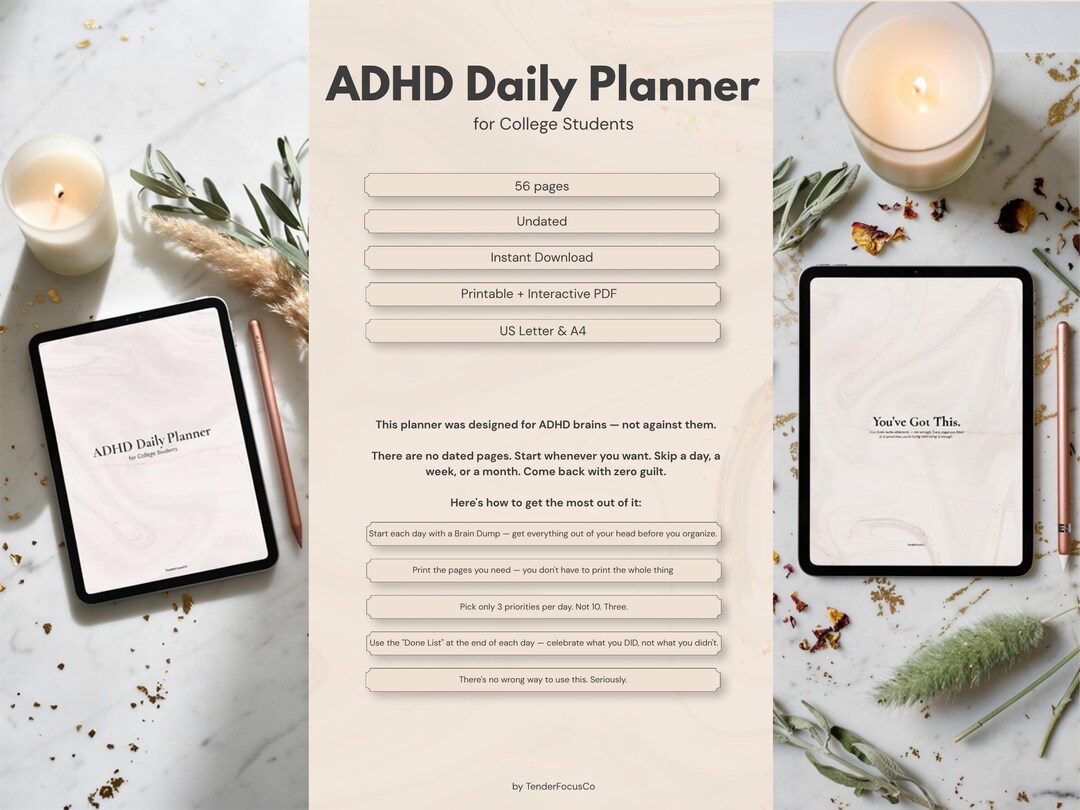 ADHD Student Planner Printable, Undated College Academic Planner, Daily ...