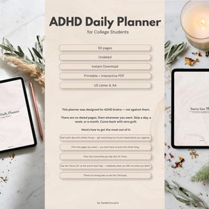 Utskrivbar ADHD-studentplanerare, odaterad akademisk planerare för högskola, daglig veckovis studieorganisatör i PDF-format, digital nedladdning för GoodNotes för iPad