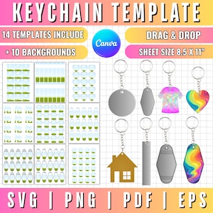 10x Keychain Canva Templates | Rectangle, Circle & Vintage Motel Blanks, Custom Keychain Sublimation Drag And Drop DIY Acrylic Keychain