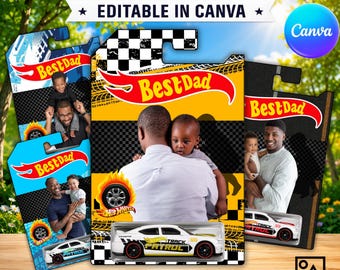 Editable Father's Day Toy Car Packaging Template, Printable Blister Car Toy Gift, Custom Father's Day Toy Car Surprise Gift, Canva template.