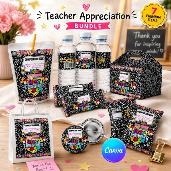 Teacher Appreciation Week Bundle, Editable Party Favor Templates, Thank You Teacher Gifts, School Staff Appreciation PrintableS