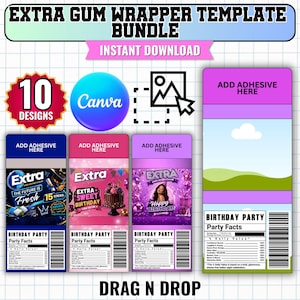 Extra Gum Wrapper Template Bundle, 15 Strip Gum Label Template, 10 Designs + Mockup, Canva Editable Party Favor Template, Digital Download