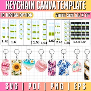 10x Keychain Canva Templates | Rectangle, Circle & Vintage Motel Blanks, Custom Keychain Sublimation Drag And Drop DIY Acrylic Keychain