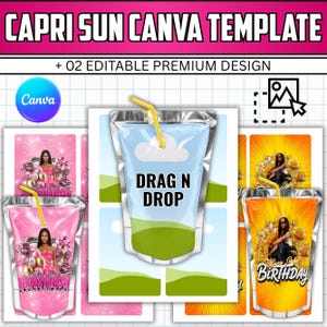 Capri Sun Juice Pouch Label Template Bundle Custom Capri Sun Wrapper Canva Drag and Drop Juice Label Digital SVG Cut File Party Favor Bundle