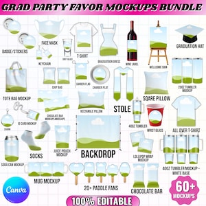 Graduation Mockup bundle Template, Graduation Stole, Canva Graduation Gift Set Mockup Bundle, Grad Paddle Fan Template, Bundle Template