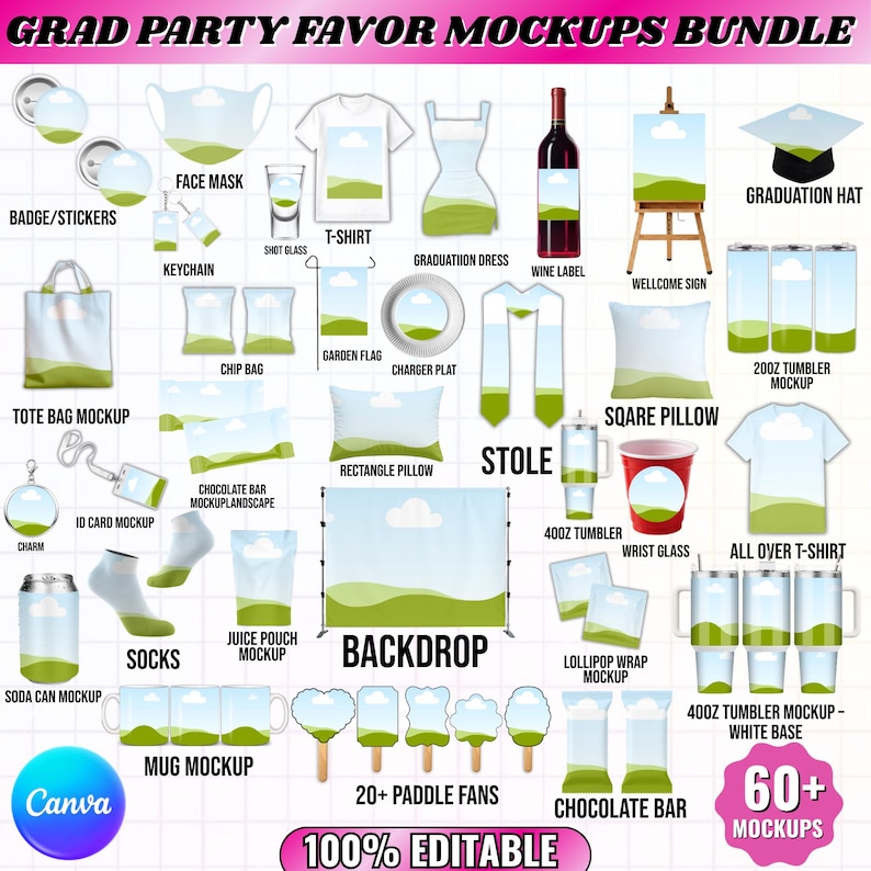 Graduation Mockup bundle Template, Graduation Stole, Canva Graduation Gift Set Mockup Bundle, Grad Paddle Fan Template, Bundle Template