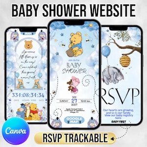Faire-part pour un site Web de baby shower, nous pouvons attendre | Modèle d'invitation de baby shower d'ours en peluche | Invitation en toile modifiable avec RSVP