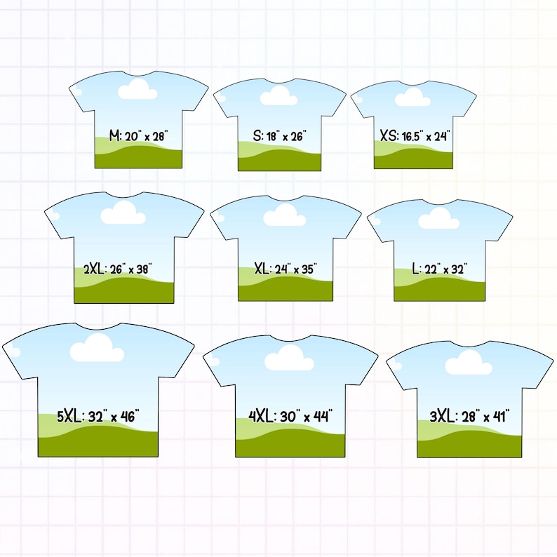 All Over T-Shirt Template 9 sizes Shirt Sublimation Blank Template Canva Editable Drag Drop T-Shirt Template SVG DIY Shirt Outline Template