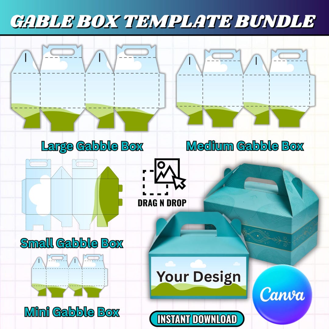 Gable Box Template Bundle, Editable Canva Favor Box Template, Printable ...