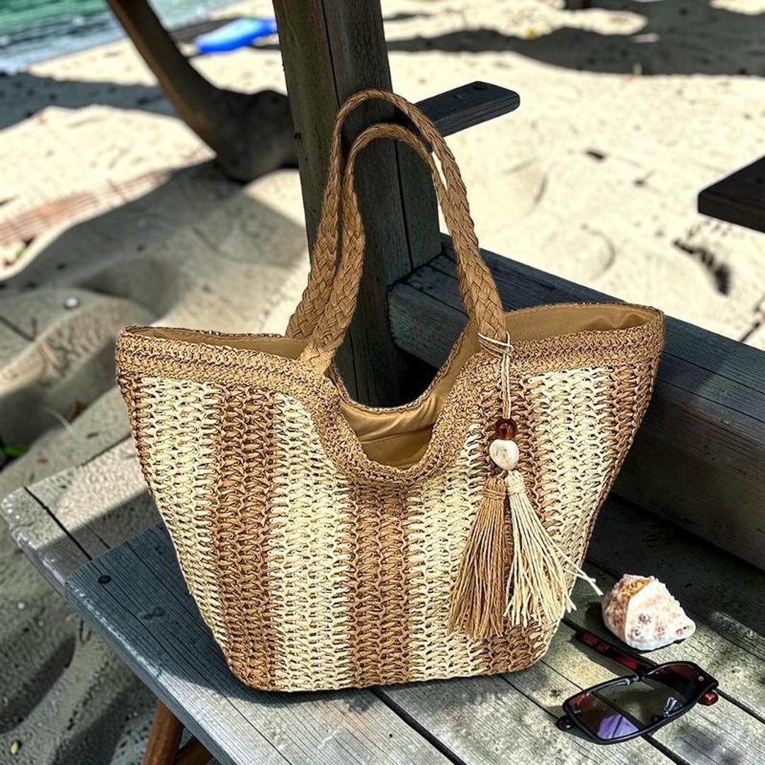 Large Capacity Straw Woven Beach Tote - Women’s Summer Shoulder Bag ...