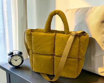 Kwadratowa bawełniana pikowana torba na ramię damska torba typu crossbody o dużej pojemności, sprężynowa