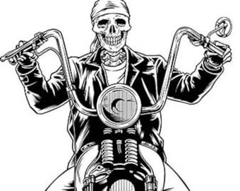 biker, skull, skeleton, motorcycle, chopper, harley davidson, sportster, clip art