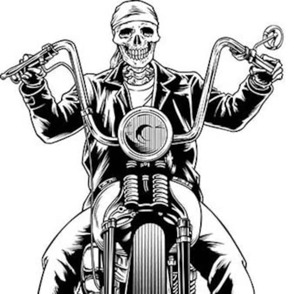 motard, crâne, squelette, moto, hachoir, harley davidson, sportster, clipart