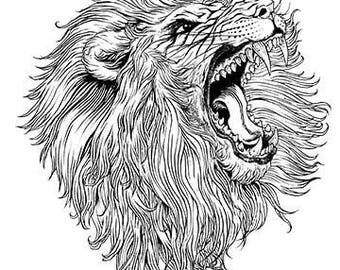Roaring Lion Drawing Etsy