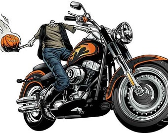 halloween, biker, pumpkin, headless horseman, scary, motorcycle, chopper, clip art