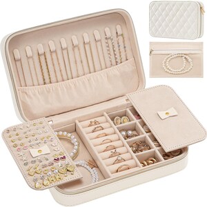 Travel Jewelry Case with Mirror Portable Organizer Box Clear Storage Bag for Earrings Necklace Rings Bracelet Compact Travel Jewelry