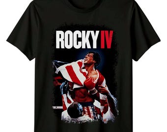 Maglietta ispirata al poster del film Rocky IV (1985), stile retrò anni '80.
