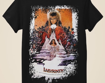 T-shirt con locandina del film Labyrinth – Maglietta in cotone pesante con stampa incisa