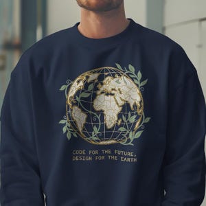 Code for the Future Sweatshirt | Geometric Globe Nature Graphic Crewneck