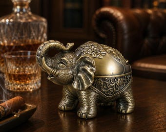 Posacenere a forma di elefante con coperchio, posacenere in metallo per sigari, decorazione vintage per fumatori, porta cenere decorativo per sigarette, regalo per lui