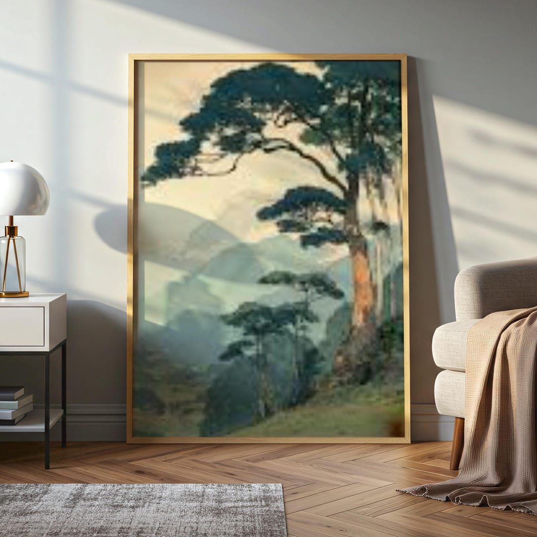 Vintage Japanese Forest Poster, Tranquil Mountain Landscape Wall Art ...