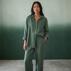 Linen + Cotton Casual Set - Women's Relaxed and Comfy lounge Two-Piece Outfit