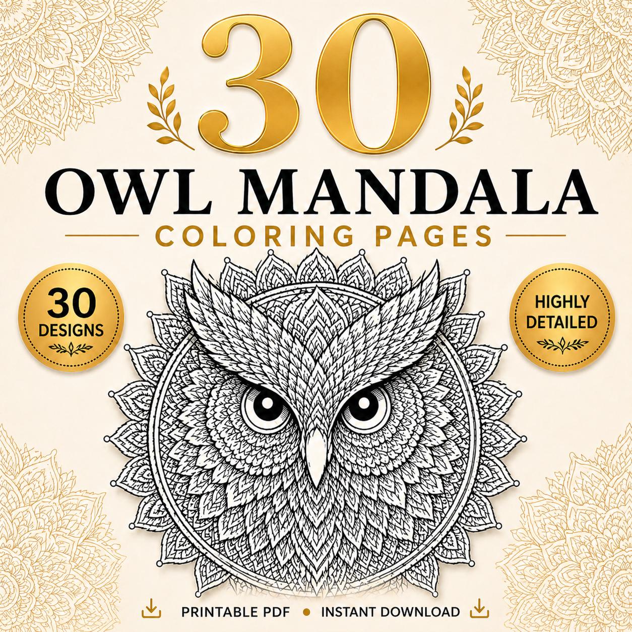 30 Owl Mandala Coloring Pages for Adults | Printable PDF | Intricate Animal Mandalas | Stress Relief