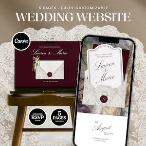 Altes Geld Hochzeit Website Template • Moderne Elegante Canva Website (Digitale Einladung) • Antwortwünsche • Countdown-Timer