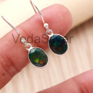 Pendientes colgantes de ópalo negro etíope natural, joyería escalonada hecha a mano en plata de ley 925
