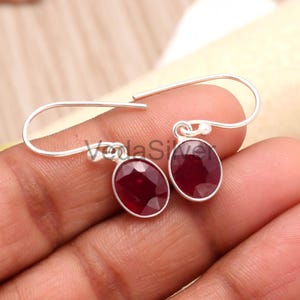 Ruby Dangle Earrings 925 Sterling Silver Handmade Drop Earrings Minimalist Gemstone Jewelry Gift for Women