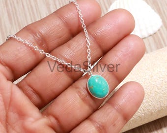 Natural Arizona Turquoise Oval Pendant Necklace 925 Sterling Silver Southwestern Charm
