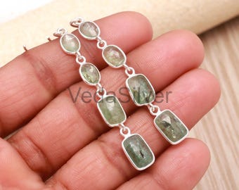 Brincos pendentes de cianita verde, prata de lei 925, joias minimalistas com pedras preciosas.