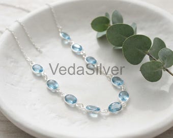 Aquamarine Necklace, 925 Sterling Silver, November Birthstone, Party Wire Jewelry