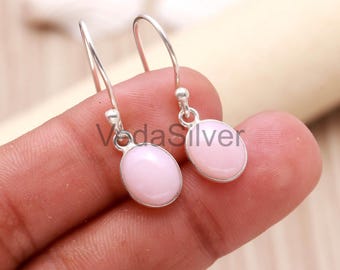 Brincos de opala rosa natural em camadas, prata de lei 925, joias minimalistas com pedras preciosas.