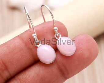 Pendientes de ópalo rosa natural, diseño escalonado, de plata de ley 925, joyería minimalista con piedras preciosas.