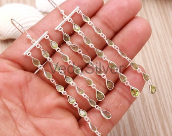 Brincos de lustre com peridoto natural, pingentes em prata de lei 925, joias boho com pedras preciosas.