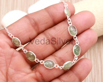 Colar de cianita em prata de lei 925, presente perfeito para quem nasce em julho, pingente boho chique.