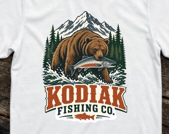 Kodiak Fishing Co. - Bear Fishing T-Shirt - Grizzly Bear Graphic Tee | Fisherman Gift | Unisex