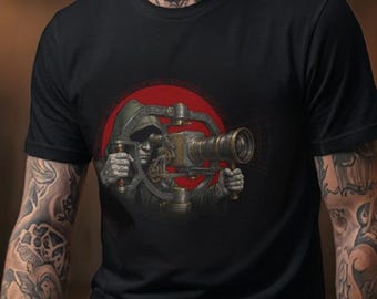 ビデオグラファーTシャツ｜ゴシックシネマトグラファーTシャツ｜ダークアートフィルムカメラ｜スチームパンクビデオギフト｜ユニセックス