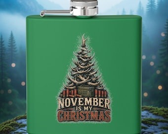 11月は私のクリスマス - ハンティングフラスコ - ハンターへのギフト - ステンレス製フラスコ - 鹿狩りシーズンのギフト