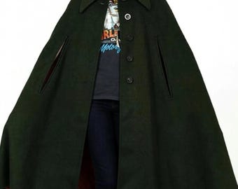 Capa de lana negra para mujer, abrigo de invierno.