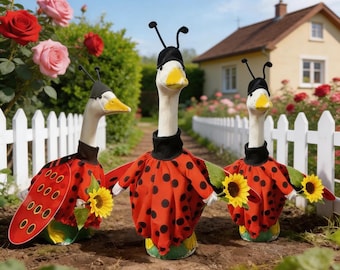 Conjunto de ganso para porche estilo granja, ropa de ganso abeja mariquita, disfraz de ganso rojo y amarillo, decoración de jardín y patio, camisa de ganso creativa