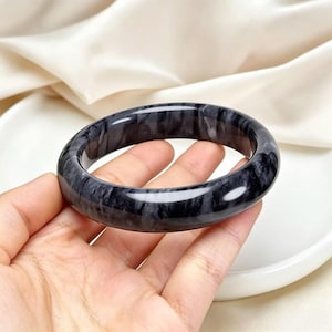 Natural Black Jadeite Bangle Vintage Elegant Ink Wash Gemstone Bangle Minimalist Gift For Women