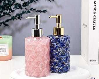 Dispensador de jabón de cristal natural hecho a mano, dispensador de jabón de piedras preciosas, dispensador de champú, decoración para baño y tocador.